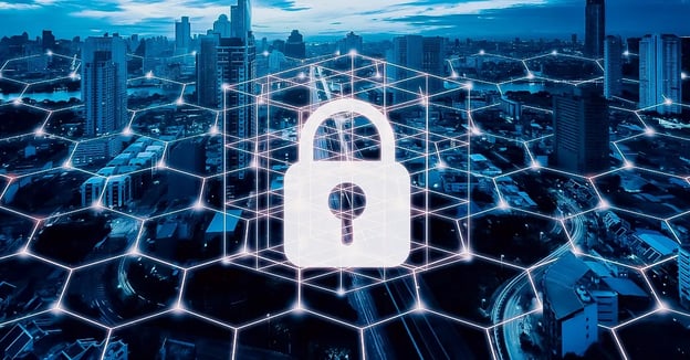 lock floating above city