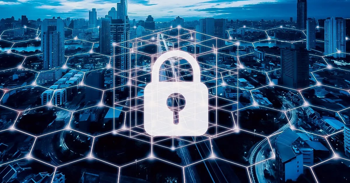 lock floating above city
